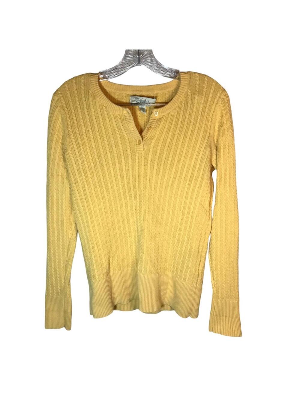 Cabela’s Women’s Cotton Rib Knit Henley Sweater Small Yellow Long Sleeve